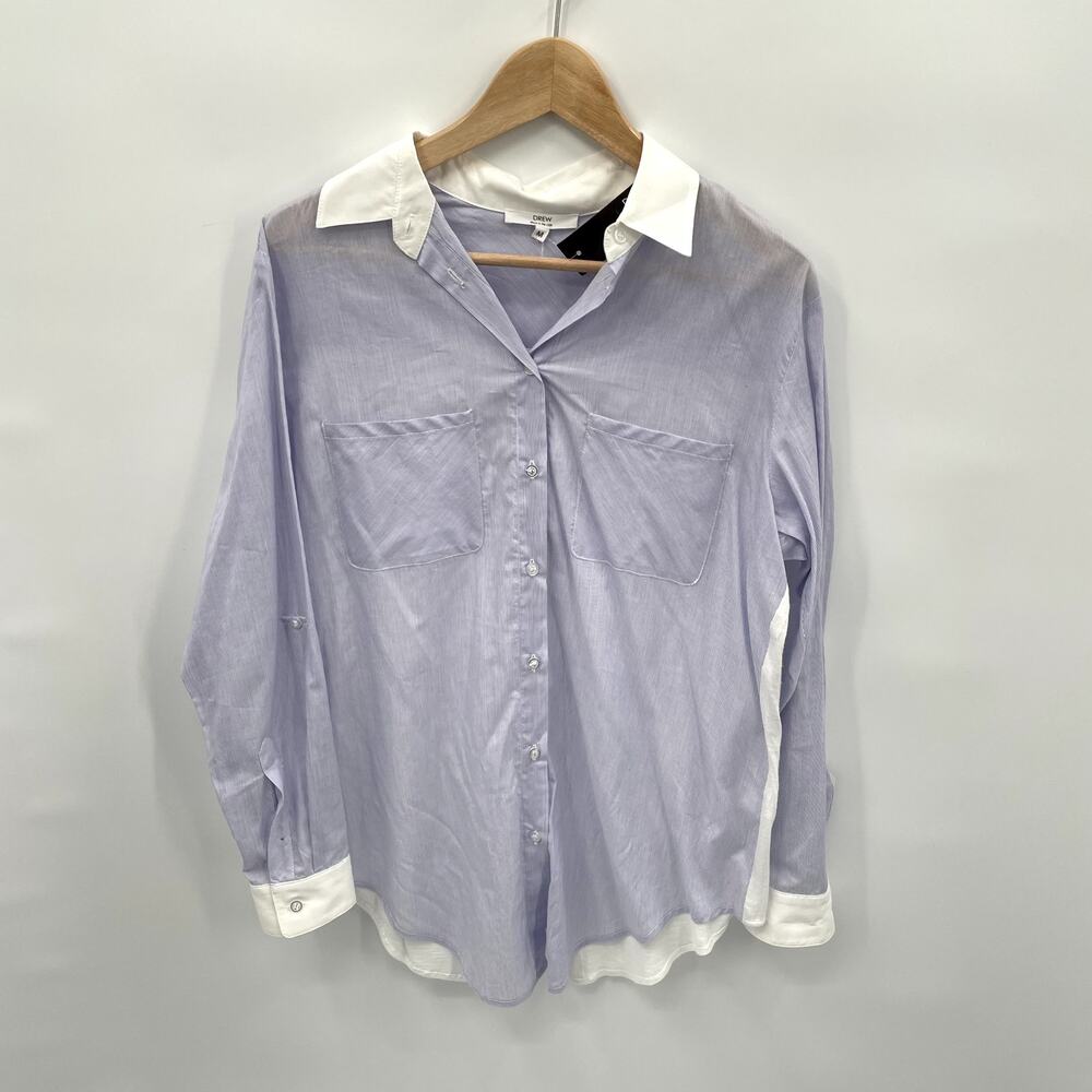 DREW NWT Blue Striped Button Up Top with White Trim // M